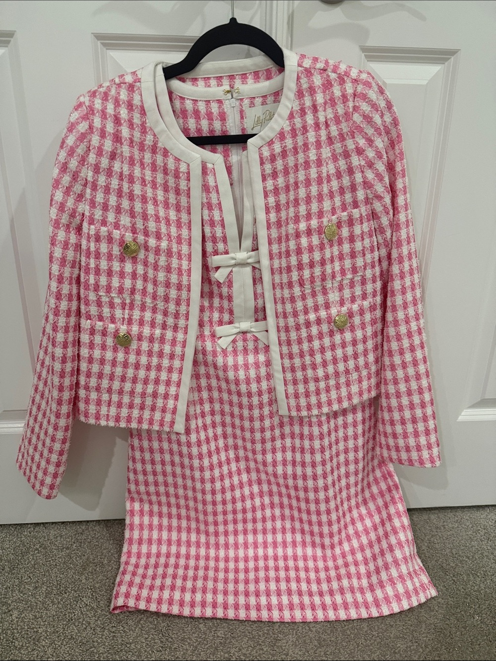 Lilly Pulitzer Pink and White Houndstooth Jacket & Dress Set